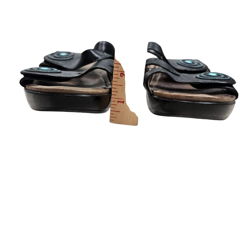 Dansko Womens Leather Platform Sandals Size 40 Hook Loop Straps‎ Black Turquoise - Picture 8 of 14